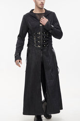 Manteau ajusté pour homme avec design de fausse ceinture à rayures punk noires, mécanisme en matériau ajustable